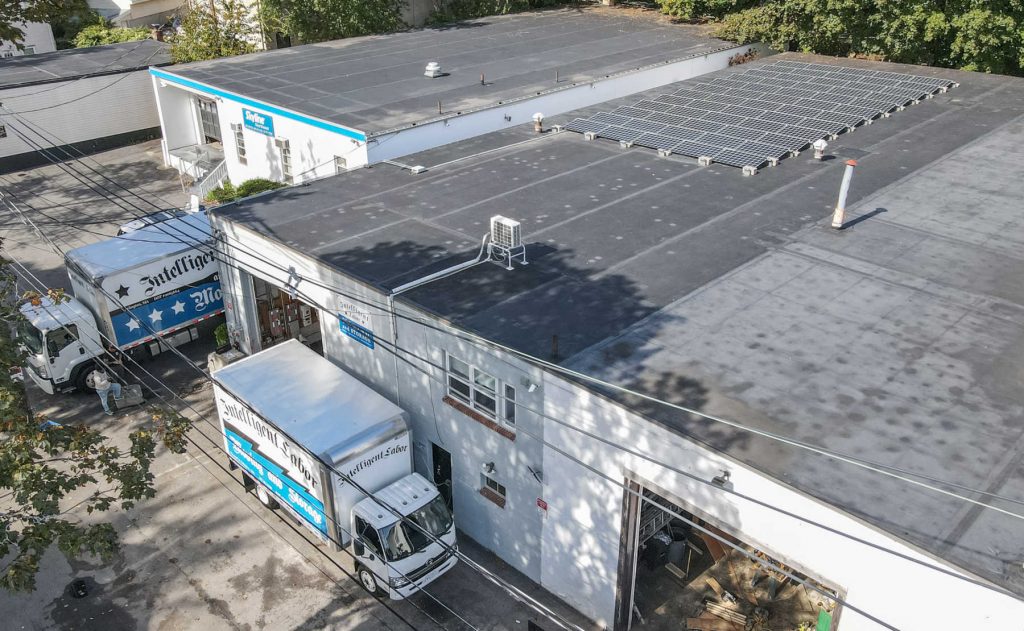 Storage warehouse with solar panels near Massachusetts